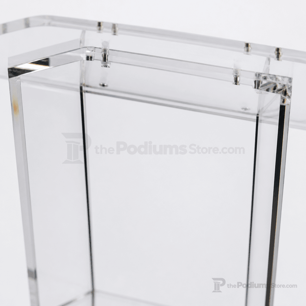 Clear Acrylic Lectern with Open Back & Shelf Acrylic Lectern LECTFACVFC - thePodiumsStore