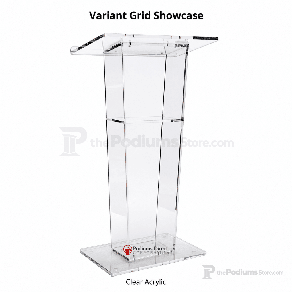 Clear Acrylic Lectern with Open Back & Shelf Acrylic Lectern LECTFACVFC - thePodiumsStore