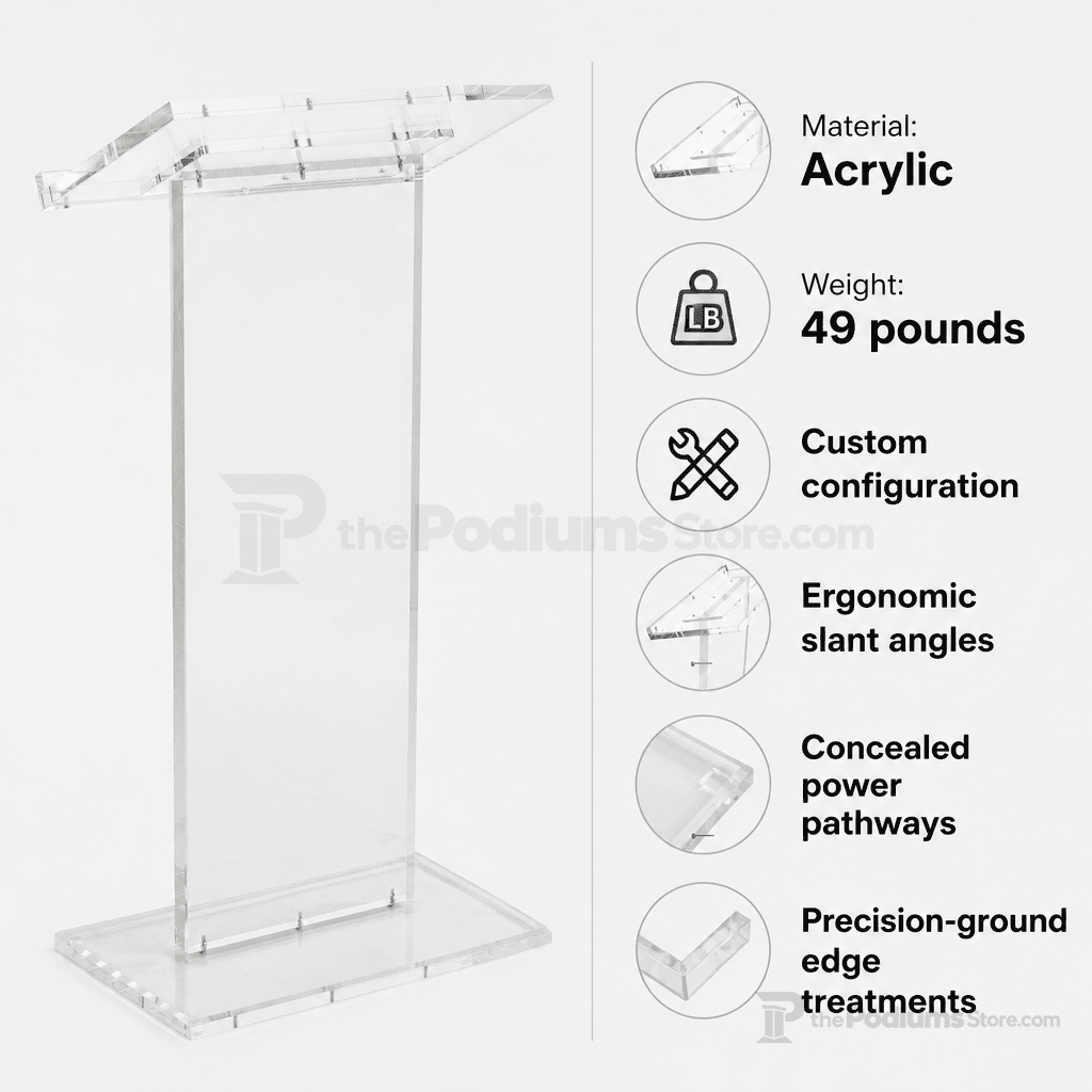 Clear Acrylic Podium Series Lectern Acrylic Lectern LCTSLAB - thePodiumsStore