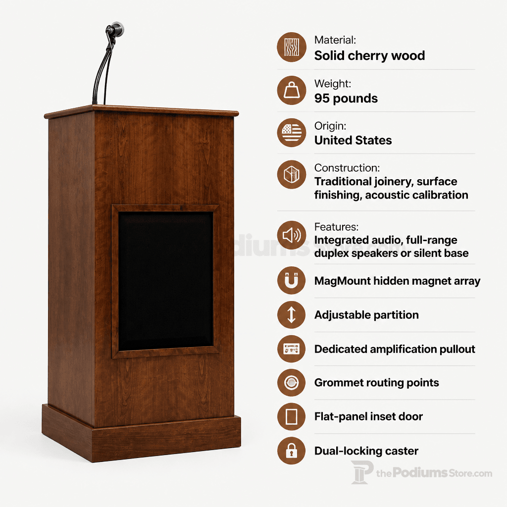 Collegiate Evolution Solid Hardwood Lectern (PS-CPD677-EV) Hardwood Lectern CPD677-EV-C No Logo Cherry Wood - Natural (Clear Coat) - thePodiumsStore