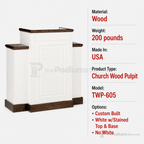 Colonial Wood Church Pulpit (PS-TWP-605) Church Wood Pulpit TWP-605 Light Oak 35 No White - thePodiumsStore