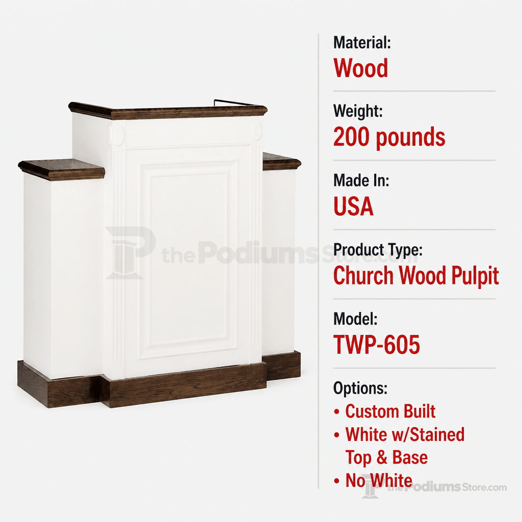 Colonial Wood Church Pulpit (PS-TWP-605) Church Wood Pulpit TWP-605 Light Oak 35 No White - thePodiumsStore