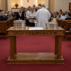 Column Pedestal Wood Communion Table (PS-834) Communion Table 834AS No White Light Oak 35 - thePodiumsStore