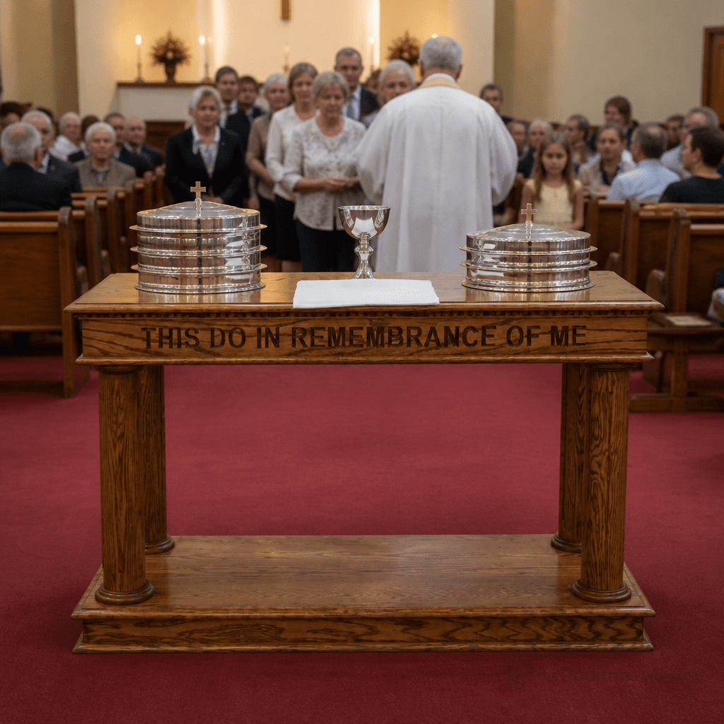 Column Pedestal Wood Communion Table (PS-834) Communion Table 834AS No White Light Oak 35 - thePodiumsStore