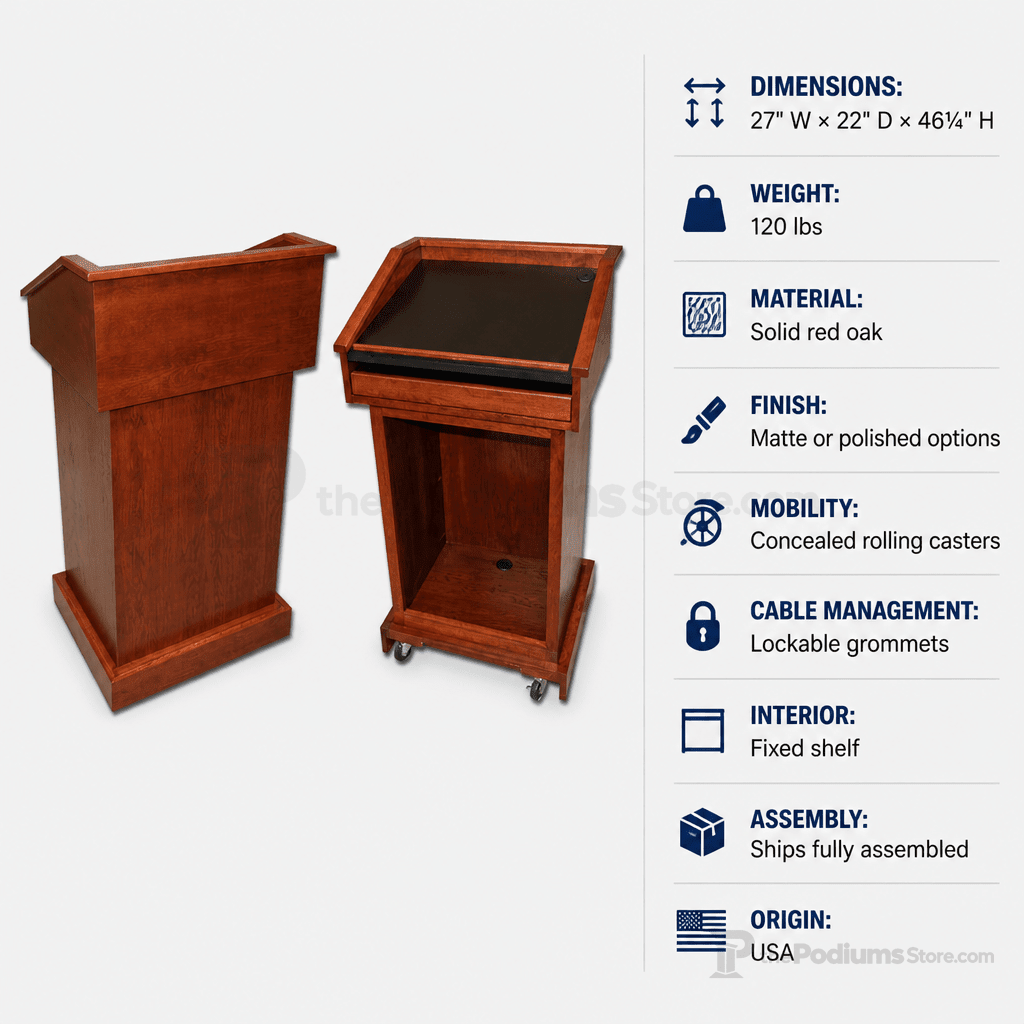 Conquest Solid Hardwood Lectern Hardwood Lectern PDCON Light Oak 35 No Logo - thePodiumsStore