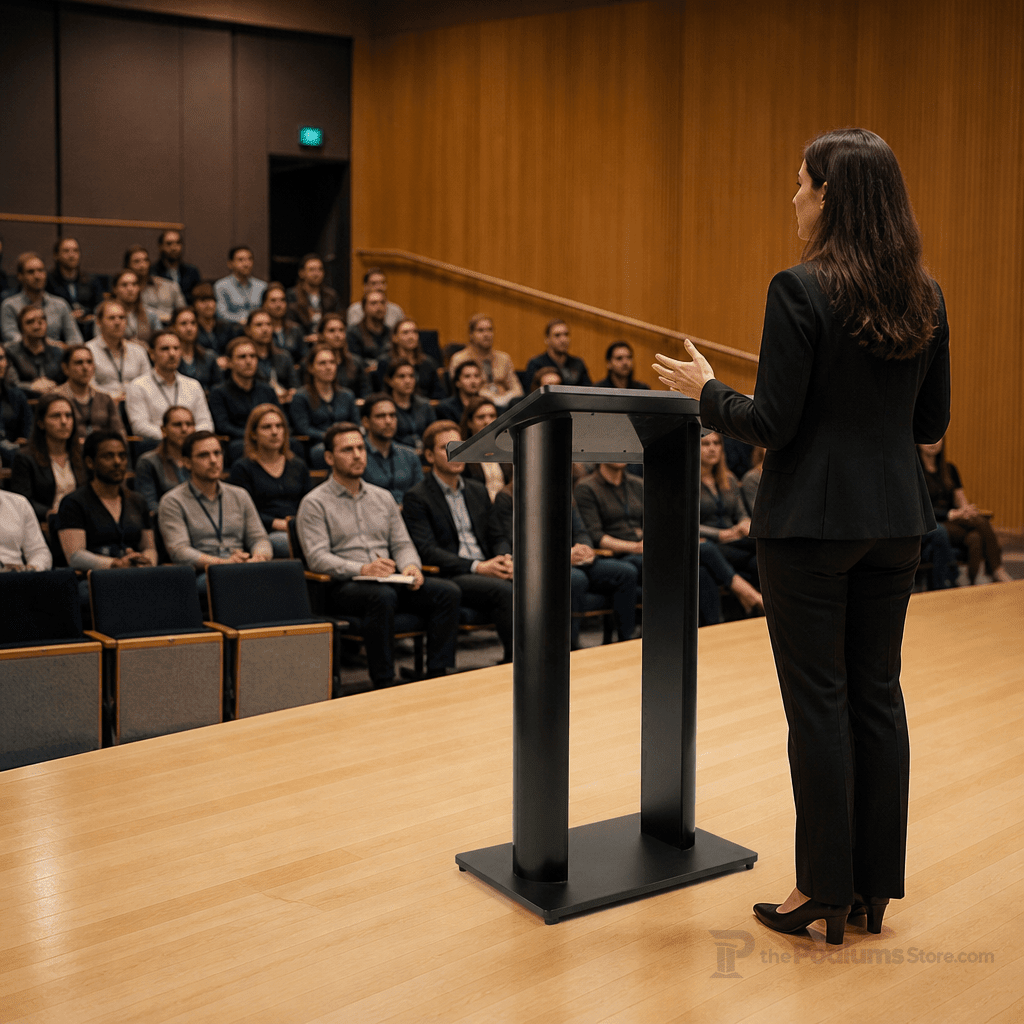 Contemporary Black Aluminum Truss Lectern Metal Truss Lectern LCTOPBLK - thePodiumsStore
