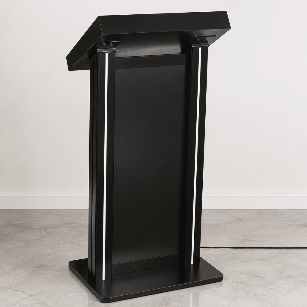 Contemporary Lectern with Vertical LED Down-Post Lighting Aluminum Lectern LEDLECTBD2 - thePodiumsStore