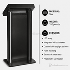 Contemporary Lectern with Vertical LED Down-Post Lighting Aluminum Lectern LEDLECTBD2 - thePodiumsStore