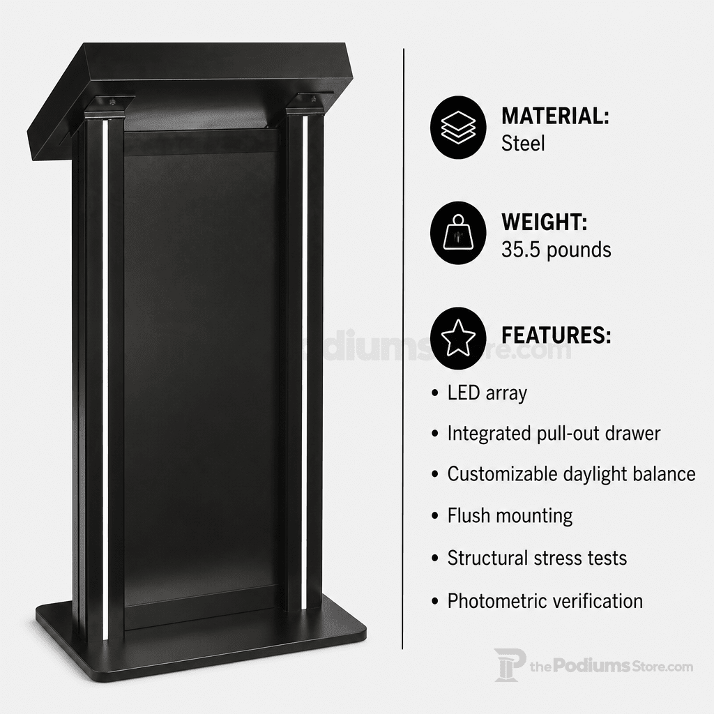 Contemporary Lectern with Vertical LED Down-Post Lighting Aluminum Lectern LEDLECTBD2 - thePodiumsStore