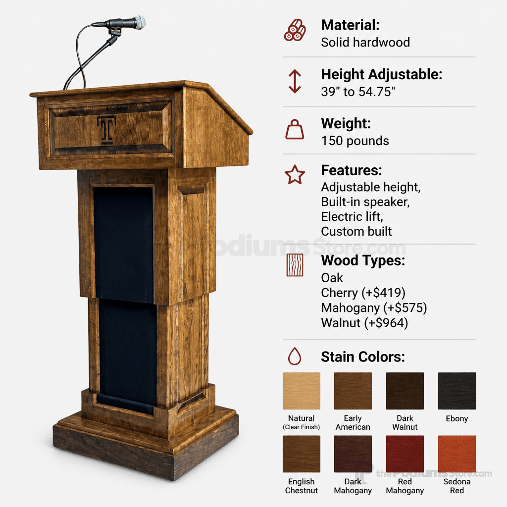 Counselor Evolution Lift Lectern with Sound (PS-CLR235-EV-L) Hardwood Lectern CLR235-EV-LIFT-O Oak Natural (Clear Finish) - thePodiumsStore
