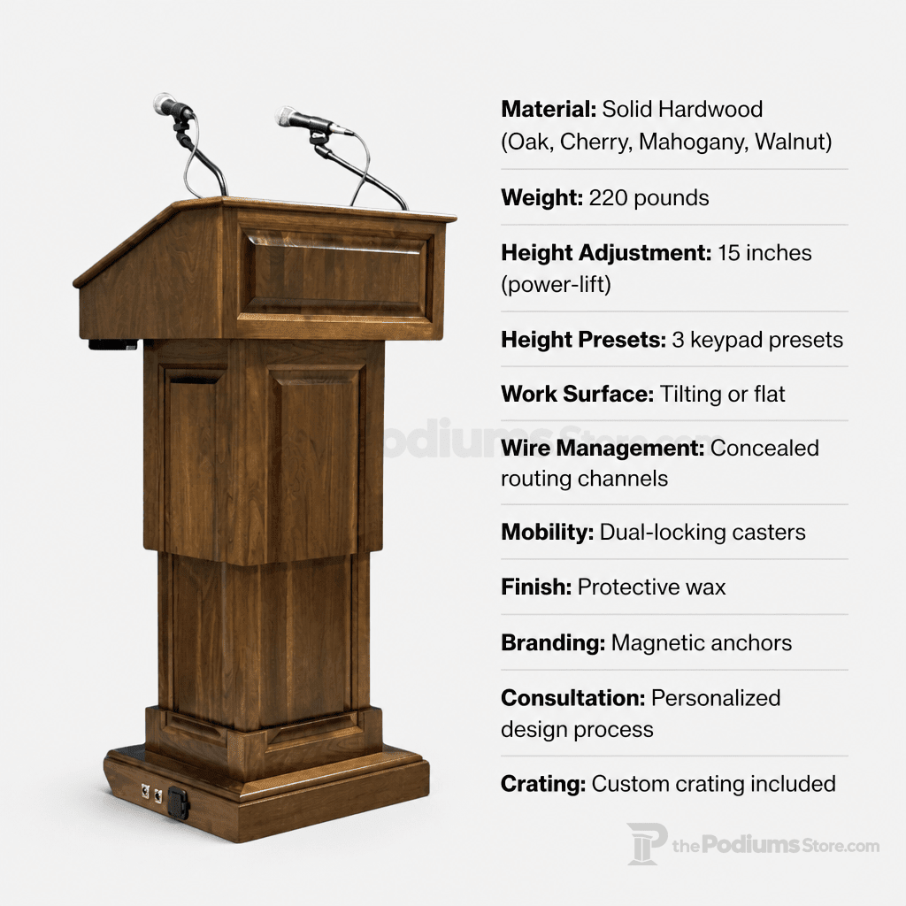 Counselor Lift Solid Hardwood Lectern (PS-CLR235-LIFT) Hardwood Lectern CLR235-LIFT-O Oak Natural (Clear Finish) - thePodiumsStore