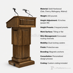 Counselor Lift Solid Hardwood Lectern (PS-CLR235-LIFT) Hardwood Lectern CLR235-LIFT-O Oak Natural (Clear Finish) - thePodiumsStore