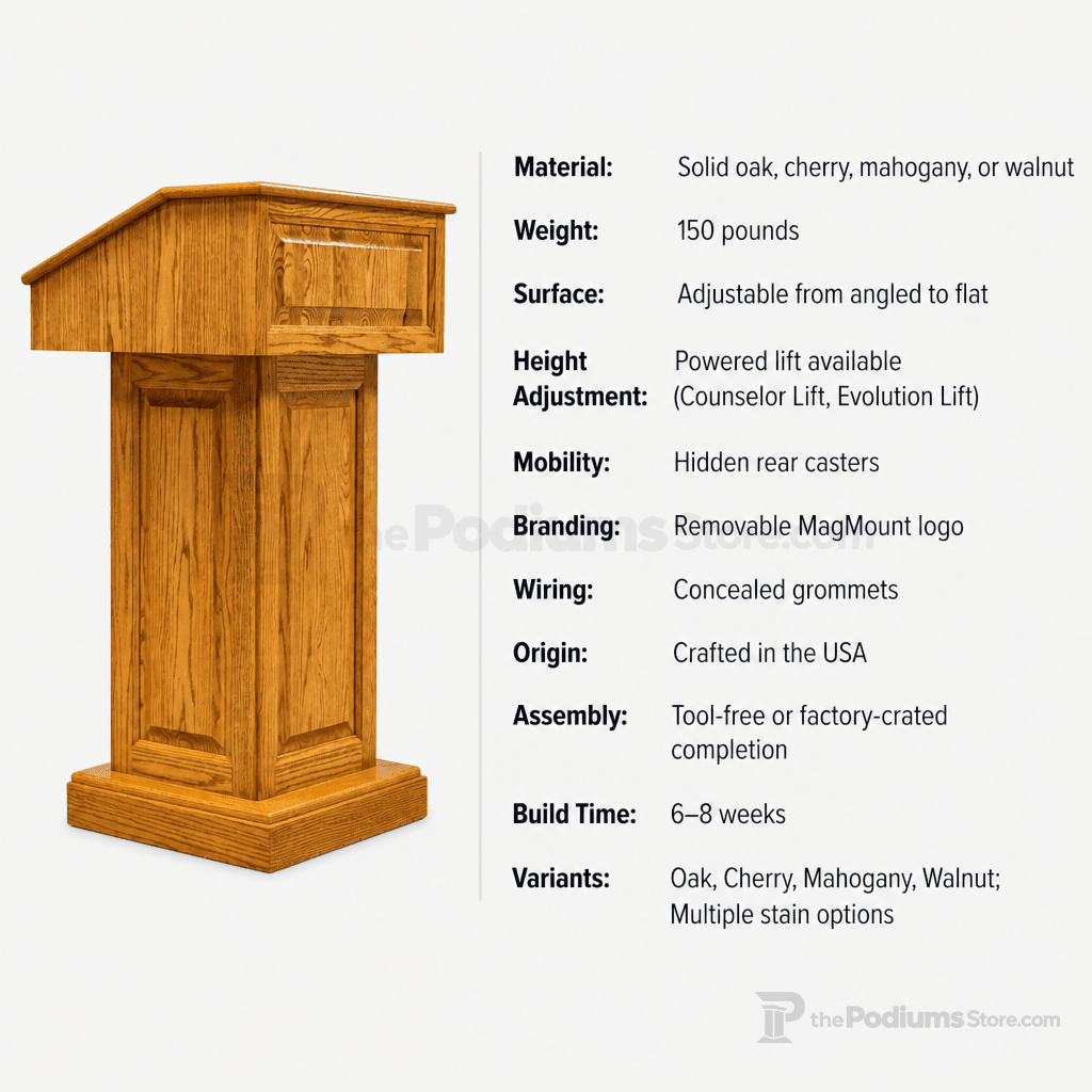 Counselor Solid Hardwood Lectern (PS-CLR235) Hardwood Lectern CLR235-O Oak Natural (Clear Finish) - thePodiumsStore
