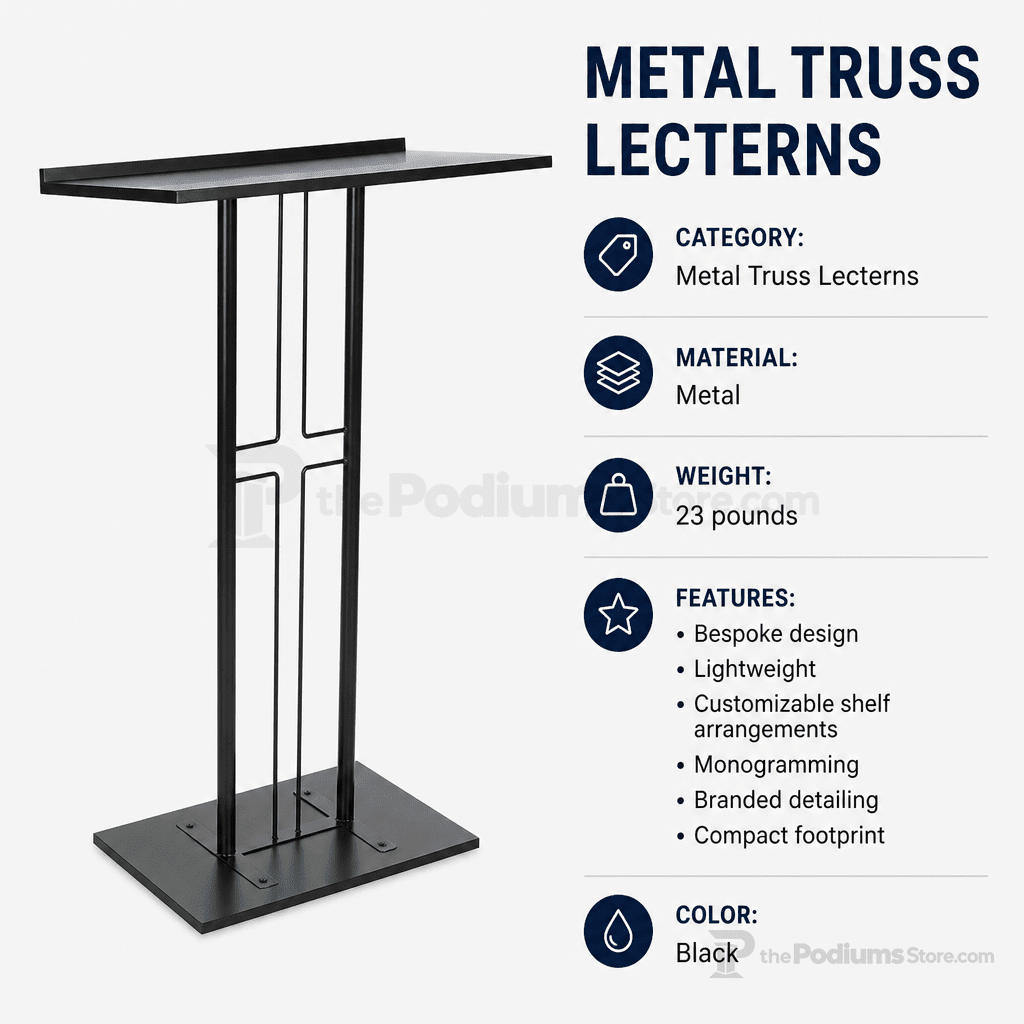 Cross-Design Metal Truss Lectern — Black Metal Truss Lectern LCTPCRSBLK Black - thePodiumsStore