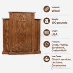 Cross, Fluting & Scrollwork Wood Church Pulpit (PS-PD900) Church Wood Pulpit 900 Light Oak 35 - thePodiumsStore