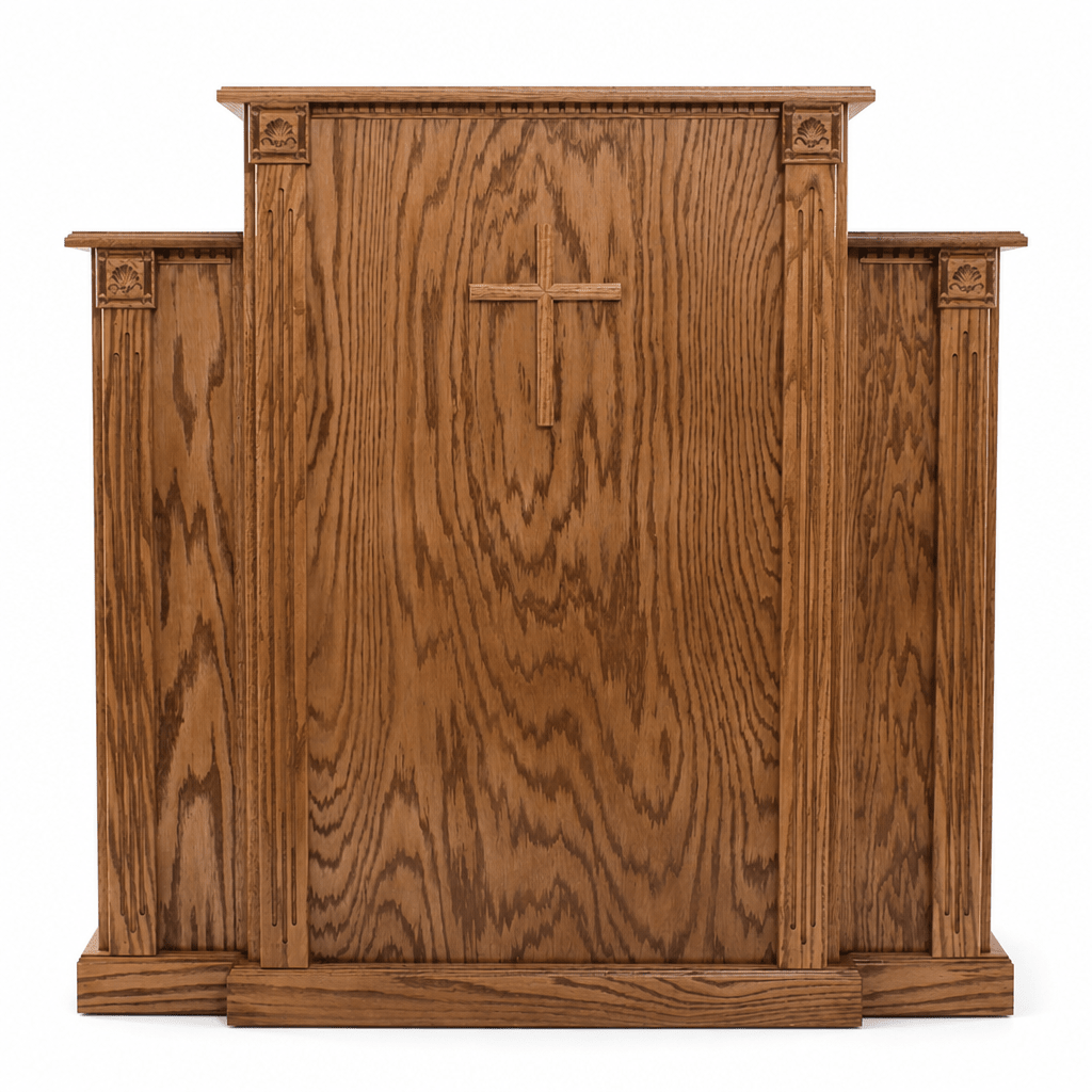 Cross, Fluting & Scrollwork Wood Church Pulpit (PS-PD900) Church Wood Pulpit 900 Light Oak 35 - thePodiumsStore