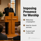 Cross-Front Wood Church Pulpit (PS-A-2) Church Wood Pulpit No. A-2 Light Oak 35 - thePodiumsStore