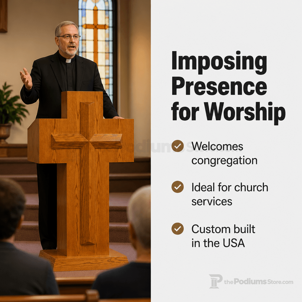 Cross-Front Wood Church Pulpit (PS-A-2) Church Wood Pulpit No. A-2 Light Oak 35 - thePodiumsStore
