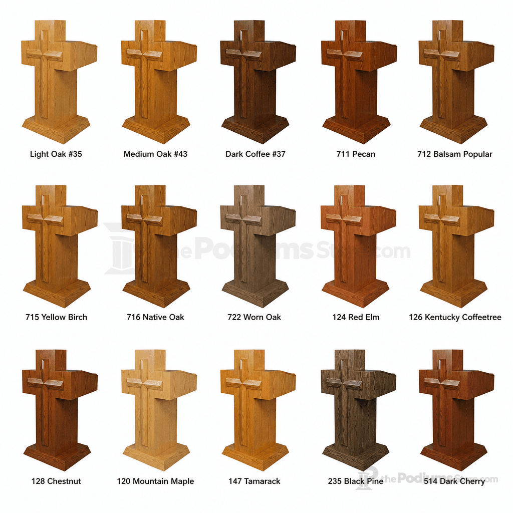 Cross-Front Wood Church Pulpit (PS-A-2) Church Wood Pulpit No. A-2 Light Oak 35 - thePodiumsStore