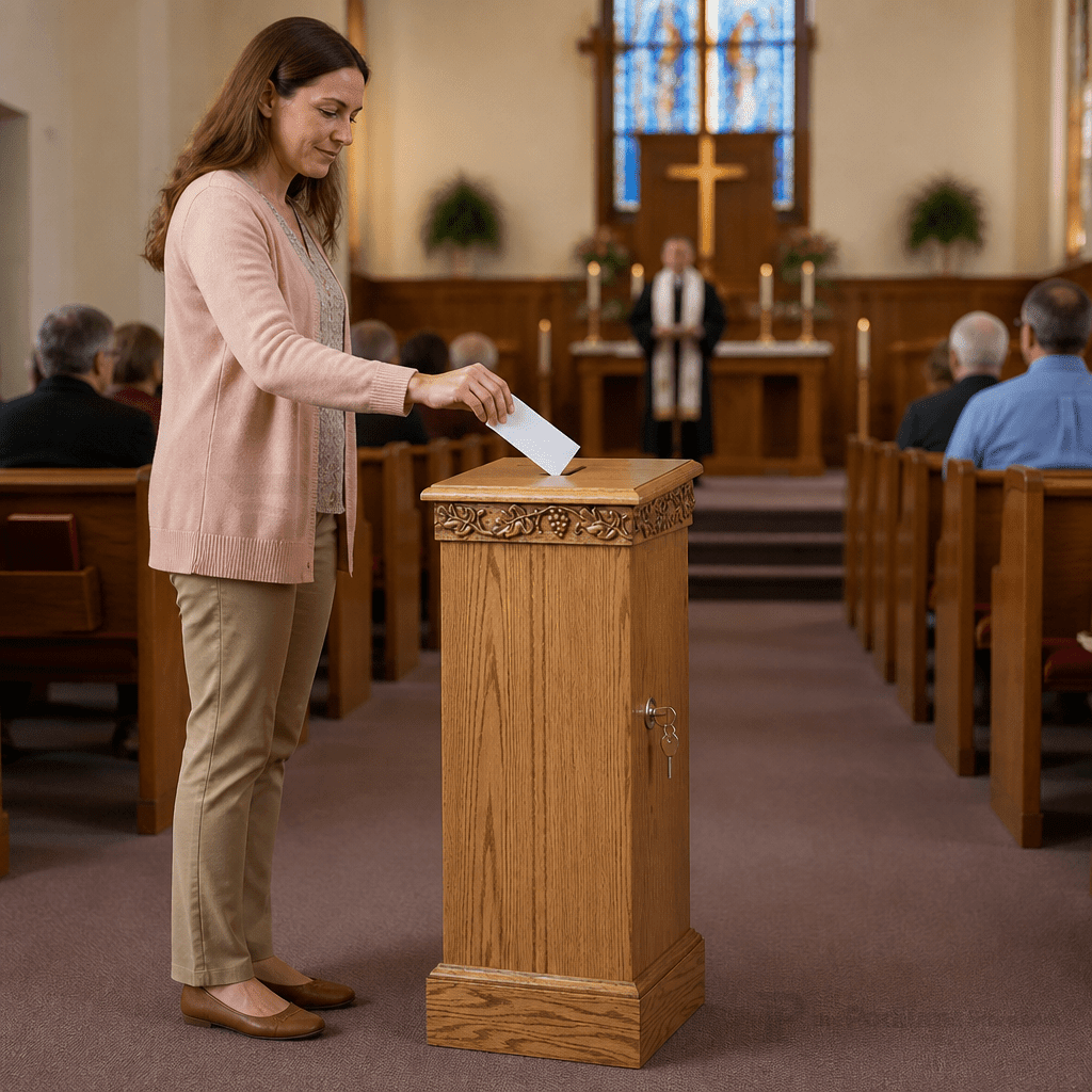 Cross & Scrollwork Wood Tithe & Prayer Box (PS-50) Tithe & Prayer Box NO 50 Light Oak 35 - thePodiumsStore