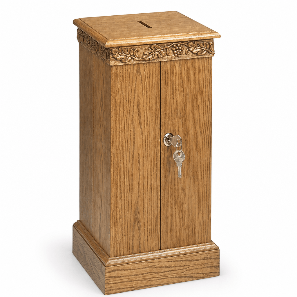 Cross & Scrollwork Wood Tithe & Prayer Box (PS-50) Tithe & Prayer Box NO 50 Light Oak 35 - thePodiumsStore
