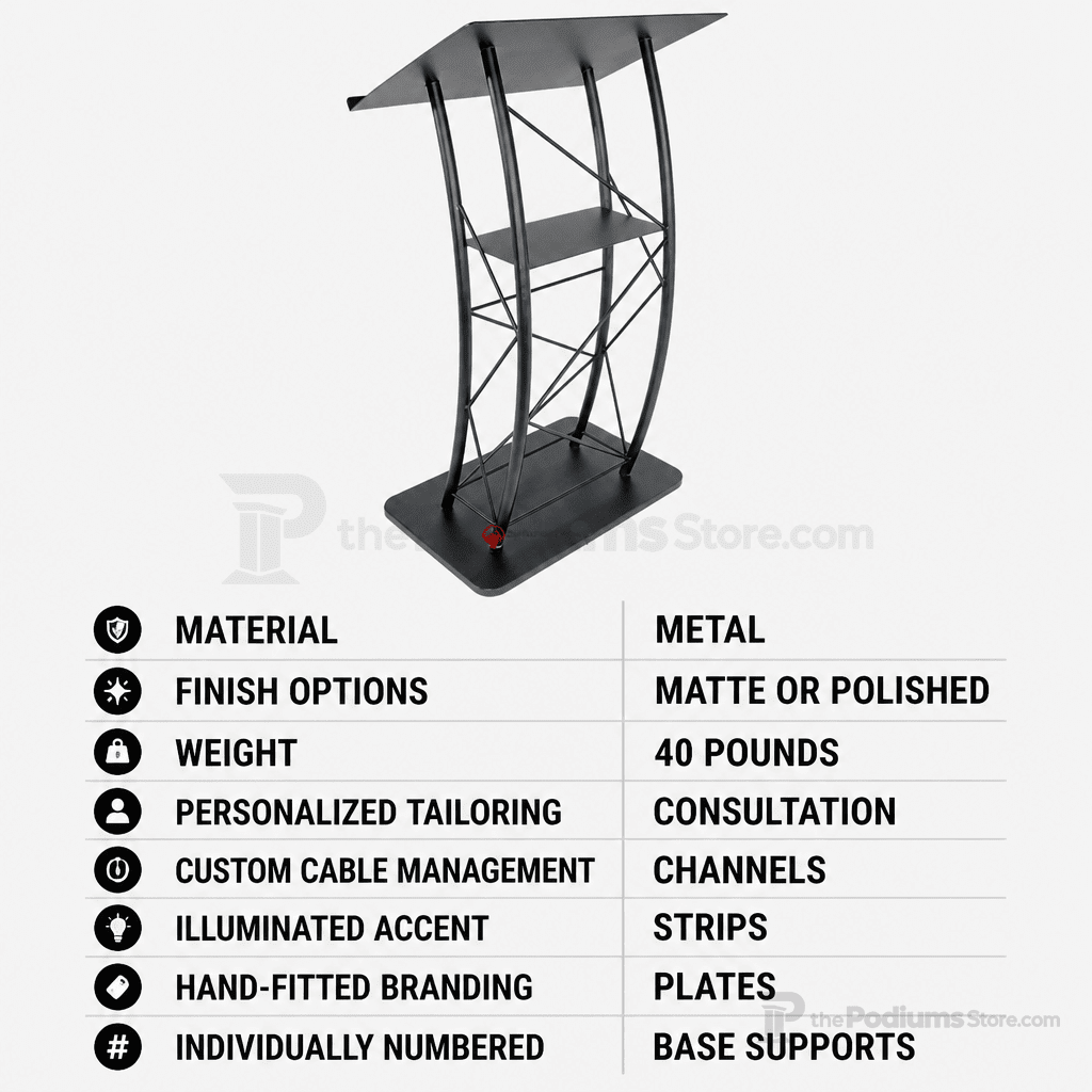 Curved Metal Truss Lectern — Black (PS-KMLSTL) Metal Truss Lectern KMLSTL - thePodiumsStore