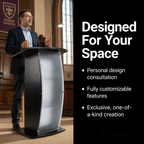 Curved Wood & Acrylic Pulpit, Frosted Front — Black Wood & Acrylic Pulpit FLCTSHLFBKA - thePodiumsStore