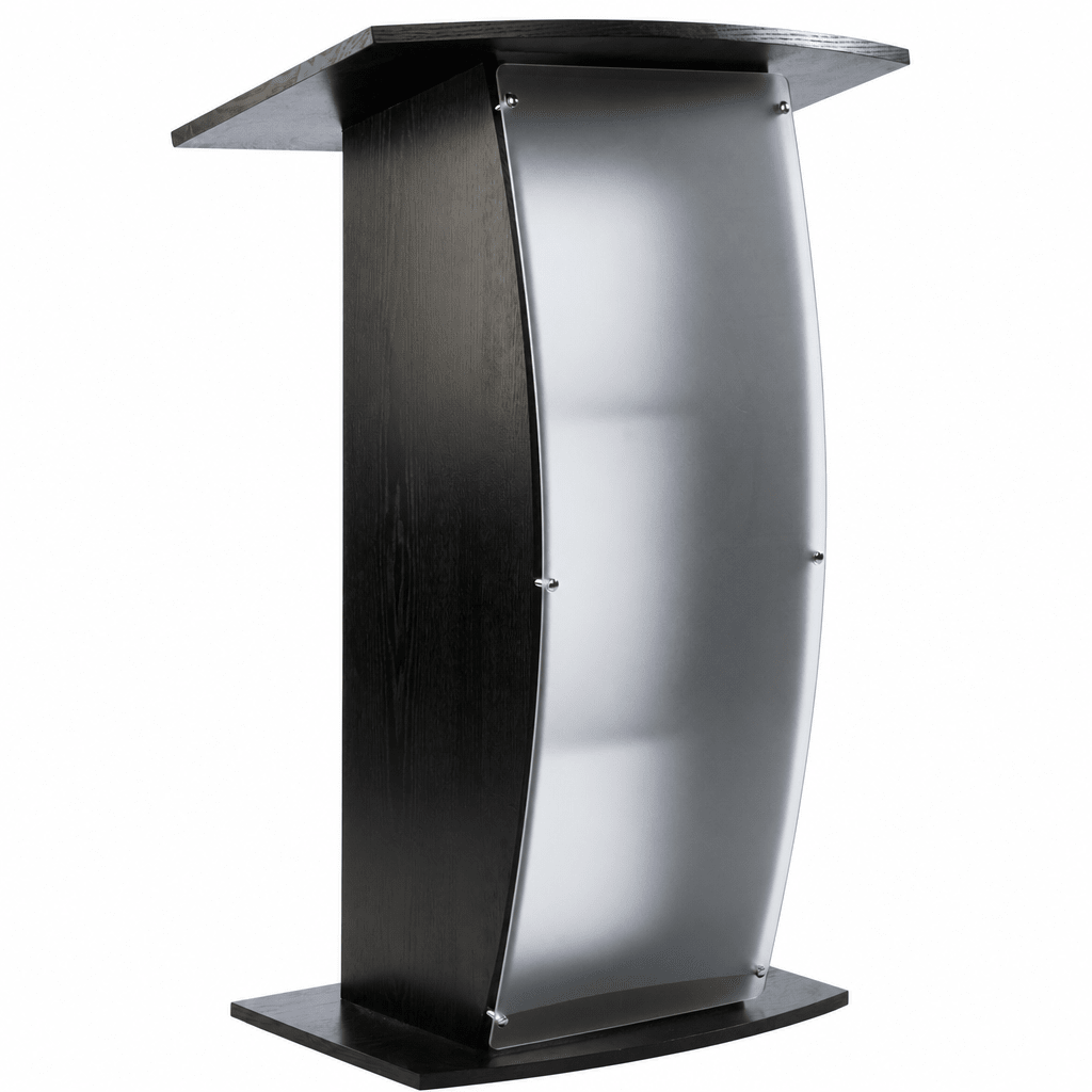 Curved Wood & Acrylic Pulpit, Frosted Front — Black Wood & Acrylic Pulpit FLCTSHLFBKA - thePodiumsStore