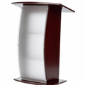 Curved Wood & Acrylic Pulpit, Frosted Front — Mahogany Wood & Acrylic Pulpit FLCTSHLFRMA - thePodiumsStore