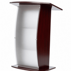 Curved Wood & Acrylic Pulpit, Frosted Front — Mahogany Wood & Acrylic Pulpit FLCTSHLFRMA - thePodiumsStore