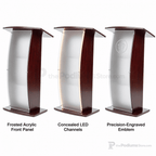 Curved Wood & Acrylic Pulpit, Frosted Front — Mahogany Wood & Acrylic Pulpit FLCTSHLFRMA - thePodiumsStore