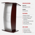 Curved Wood & Acrylic Pulpit, Frosted Front — Mahogany Wood & Acrylic Pulpit FLCTSHLFRMA - thePodiumsStore