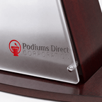 Curved Wood & Acrylic Pulpit, Frosted Front — Mahogany Wood & Acrylic Pulpit FLCTSHLFRMA - thePodiumsStore