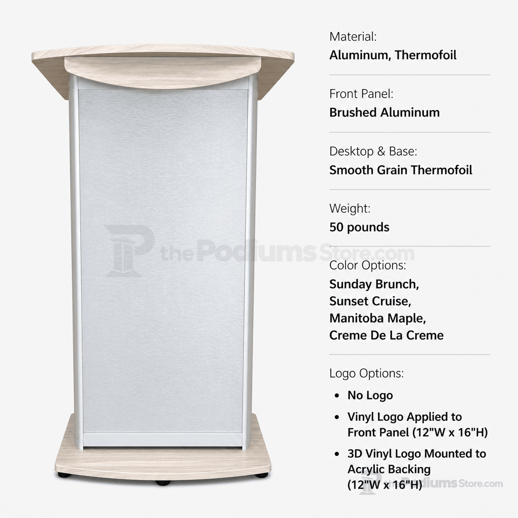 Custom Aluminum Lectern — Contemporary (PS-H2) Aluminum Lectern 1ALT-H2-C-SUNB Sunday Brunch No Logo - thePodiumsStore