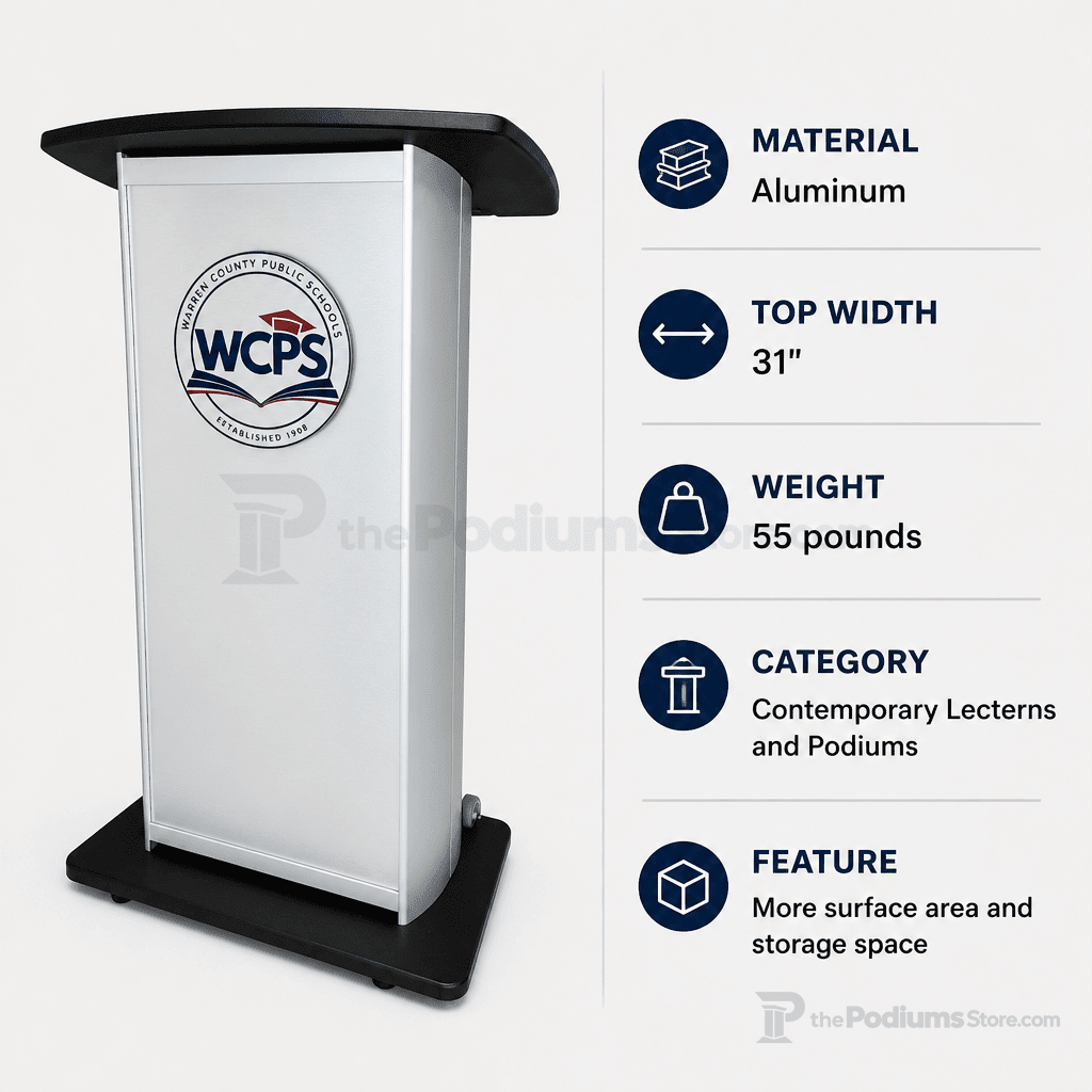 Custom Aluminum Lectern — Contemporary (PS-H2W) Aluminum Lectern 1ALH2W - thePodiumsStore
