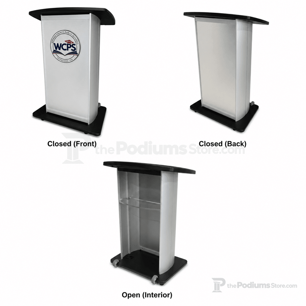 Custom Aluminum Lectern — Contemporary (PS-H2W) Aluminum Lectern 1ALH2W - thePodiumsStore
