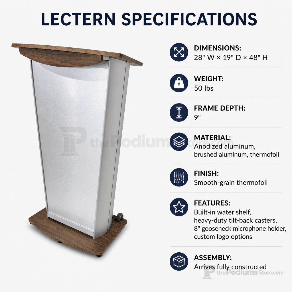 Custom Aluminum Lectern — Contemporary (PS-VH1) Aluminum Lectern 1ALTVH1C-SUNB Sunday Brunch No Logo - thePodiumsStore