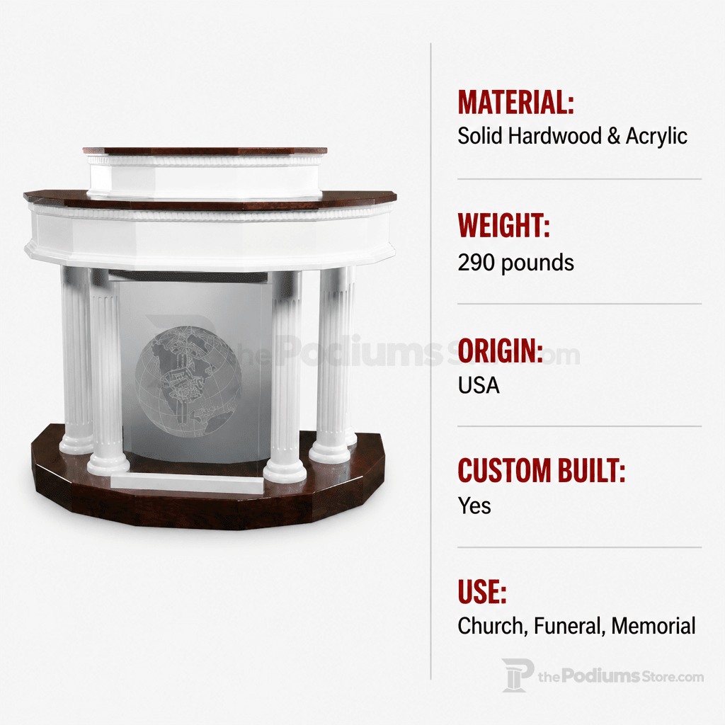 Custom Fluted Wood & Acrylic Pulpit (PS-5) Wood & Acrylic Pulpit 8302-CU Light Oak 35 No White - thePodiumsStore