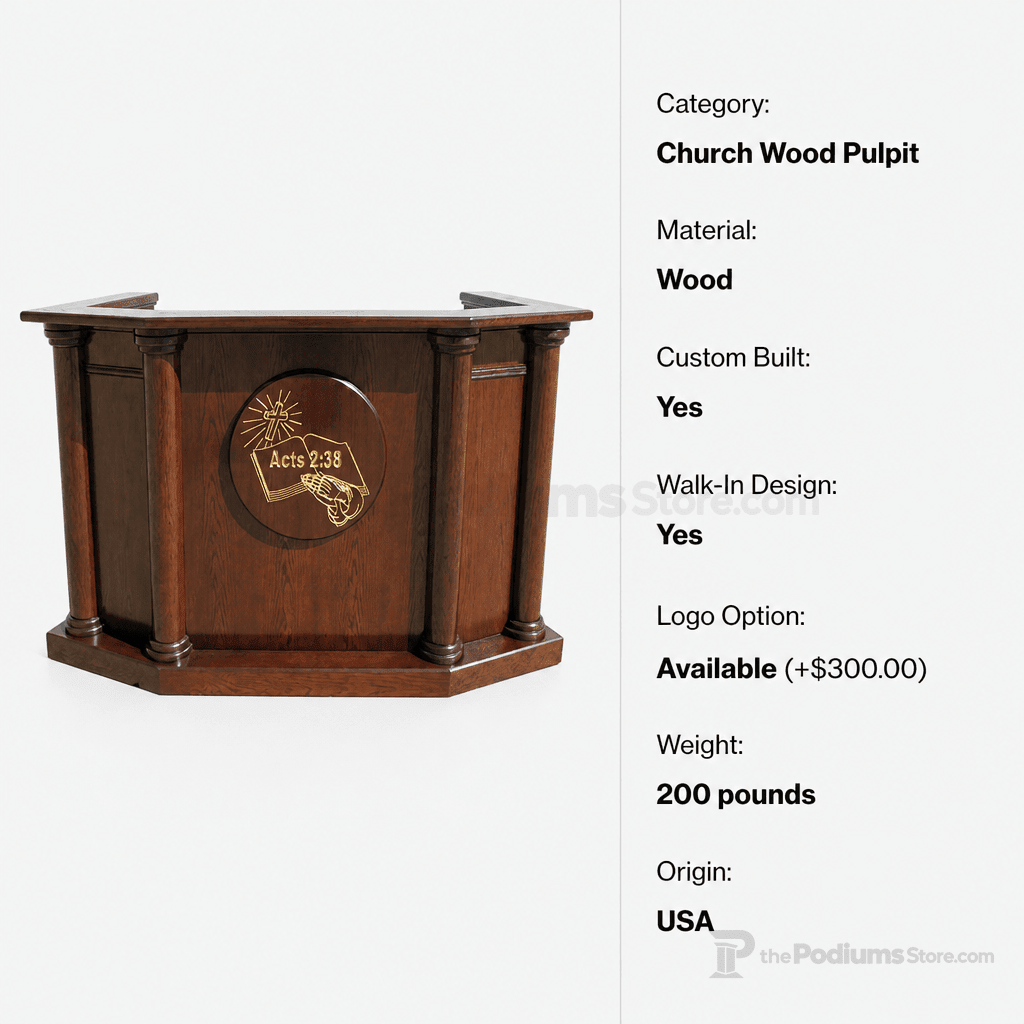 Custom Walk-In Wood Church Pulpit (PS-7) Church Wood Pulpit Custom No. 7 Light Oak 35 No Logo - thePodiumsStore
