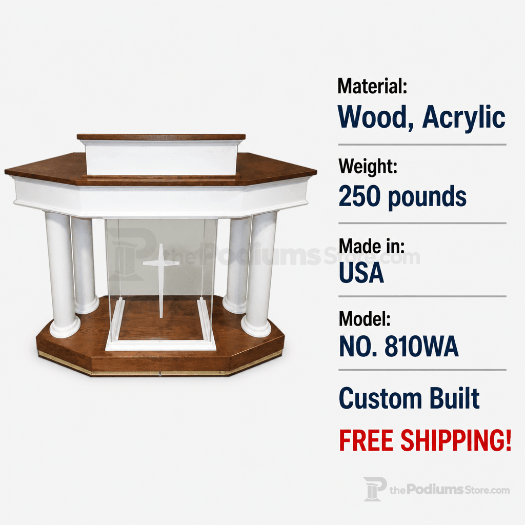 Custom Wood & Acrylic Church Pulpit (PS-810WA) Wood & Acrylic Pulpit 810WA Light Oak 35 No White - thePodiumsStore