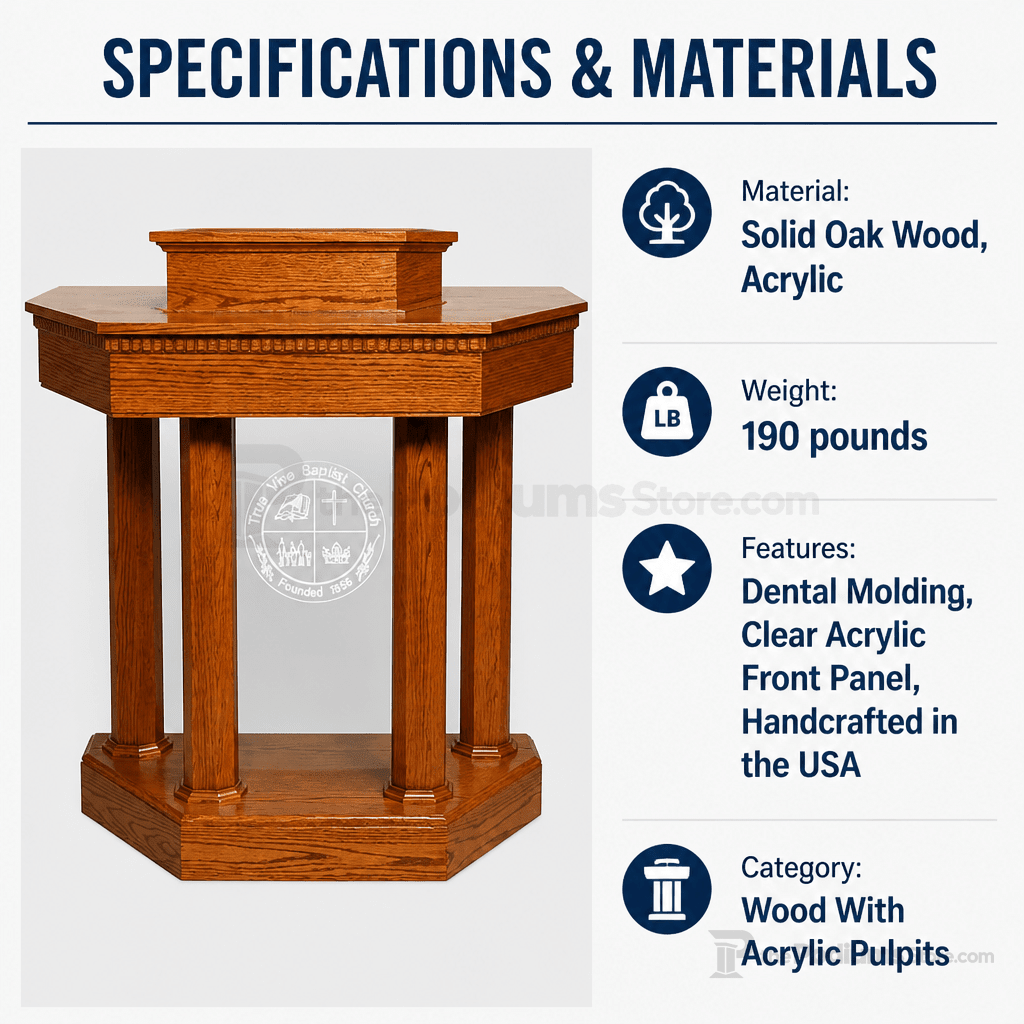 Custom Wood & Acrylic Pulpit (PS-6) Wood & Acrylic Pulpit 8402-CU Light Oak 35 - thePodiumsStore