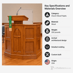 Custom Wood Church Pulpit No. 1 Church Wood Pulpit 1-CU Light Oak 35 No White - thePodiumsStore