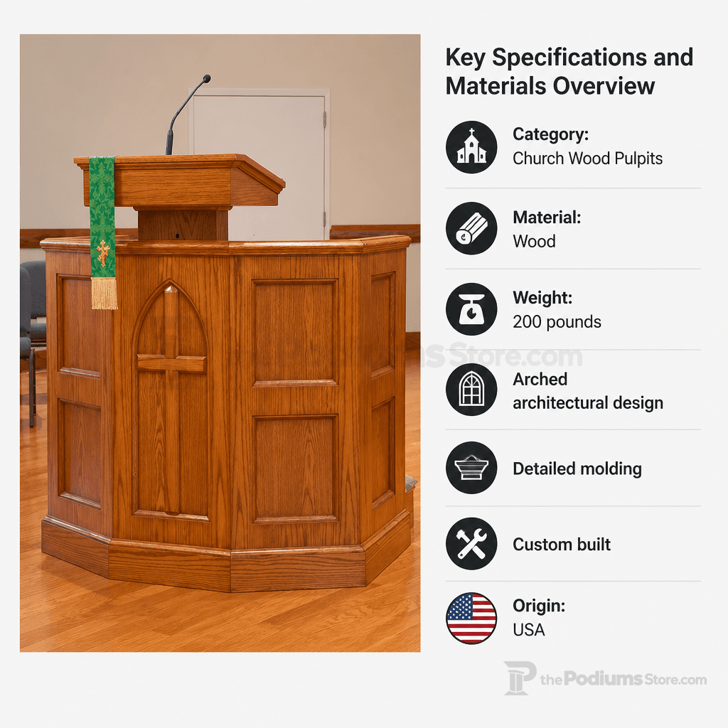 Custom Wood Church Pulpit No. 1 Church Wood Pulpit 1-CU Light Oak 35 No White - thePodiumsStore