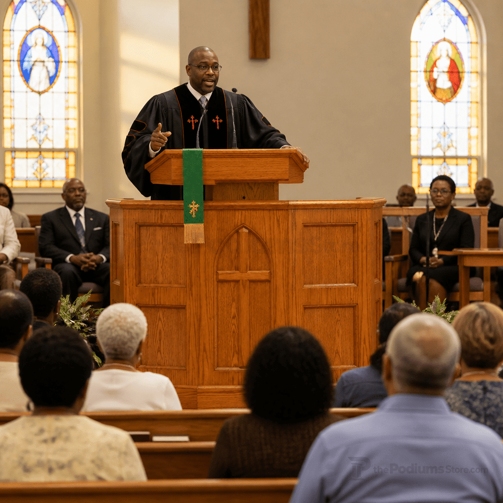 Custom Wood Church Pulpit No. 1 Church Wood Pulpit 1-CU Light Oak 35 No White - thePodiumsStore