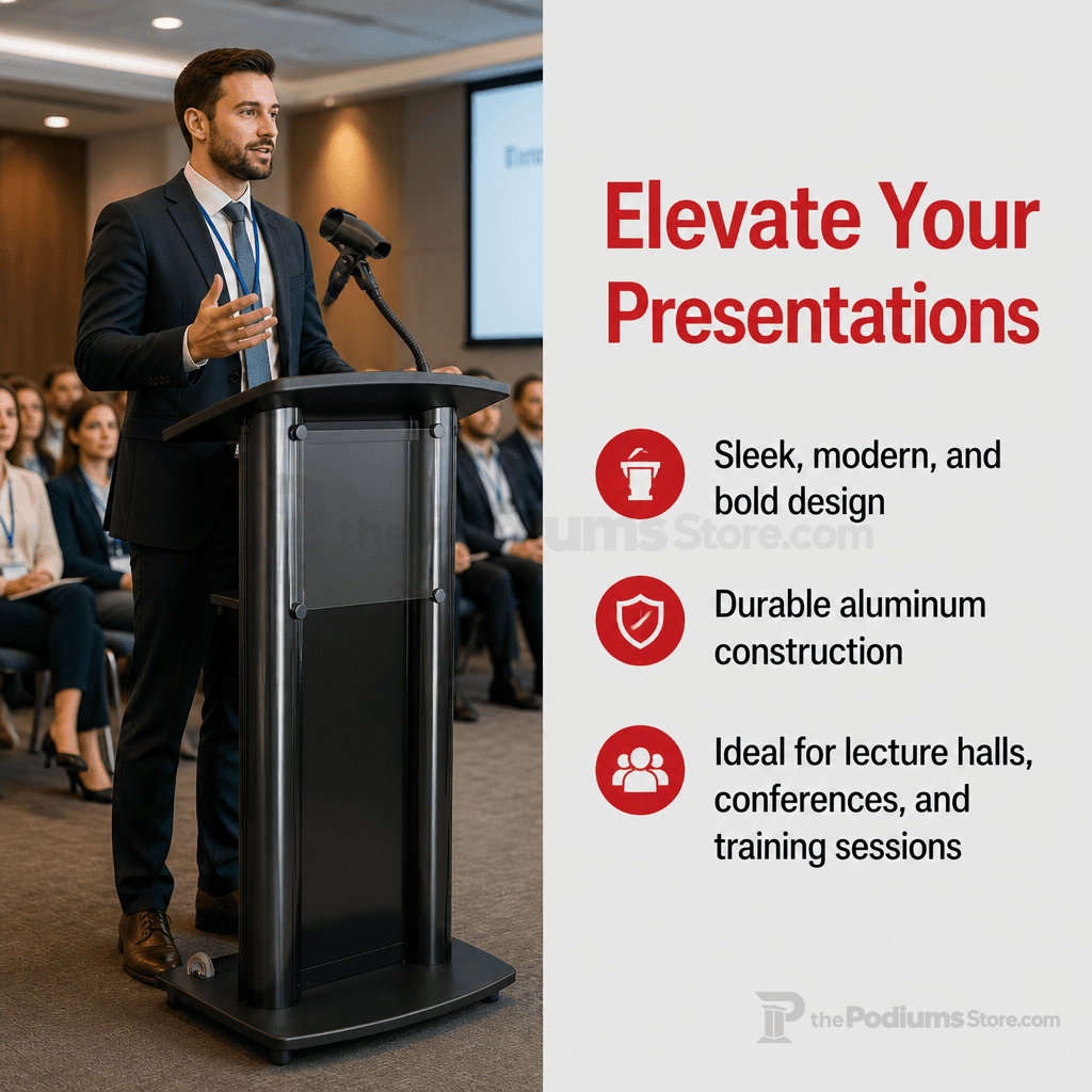 Deluxe Aluminum Lectern — Contemporary (PS-CS1) Aluminum Lectern 1AL-CS1-D No Logo Anti-Glare Acrylic - thePodiumsStore