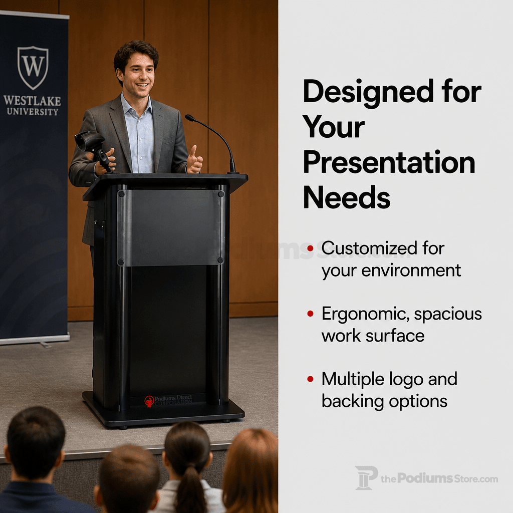 Deluxe Aluminum Lectern — Contemporary (PS-CS2) Aluminum Lectern 1AL-CS2-D No Logo Anti-Glare Acrylic - thePodiumsStore
