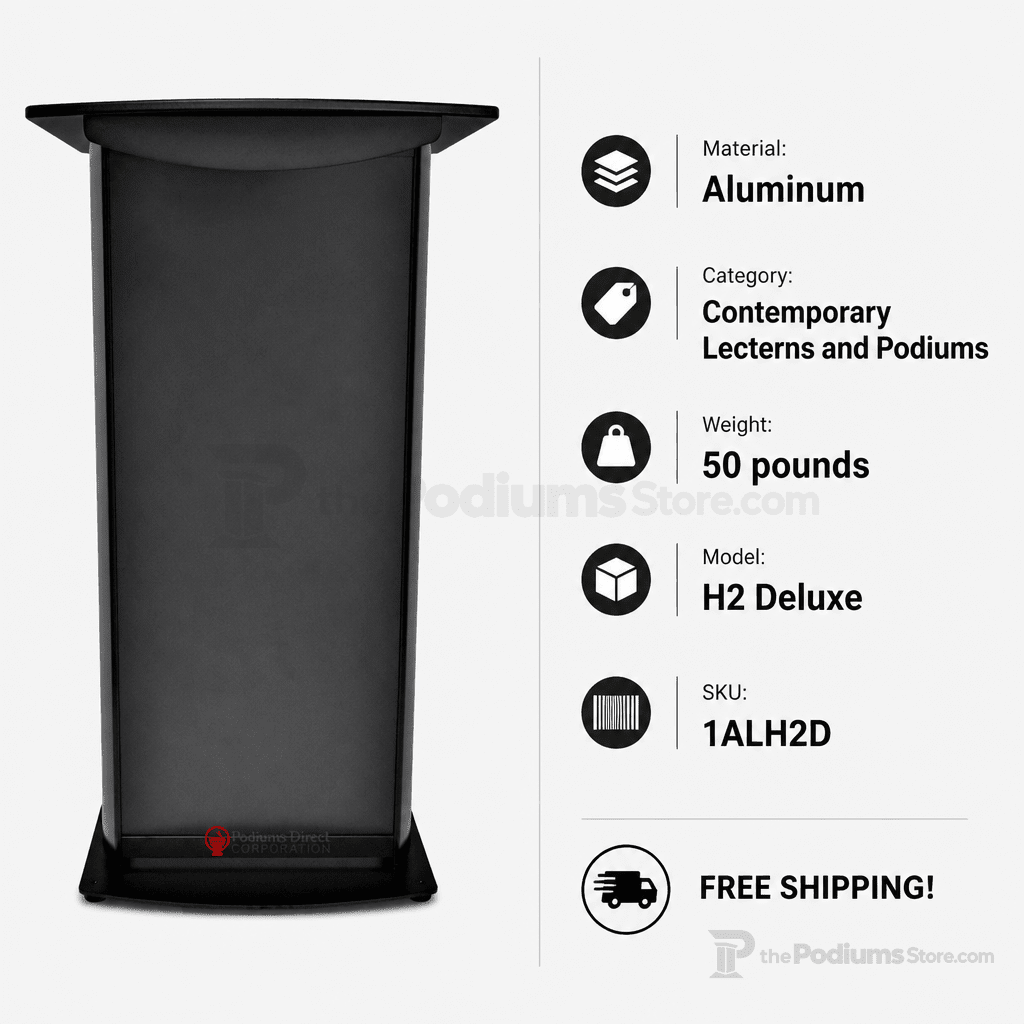 Deluxe Aluminum Lectern — Contemporary (PS-H2) Aluminum Lectern 1ALH2D No Logo No Goose-Neck Microphone Holder No Protective Cover - thePodiumsStore