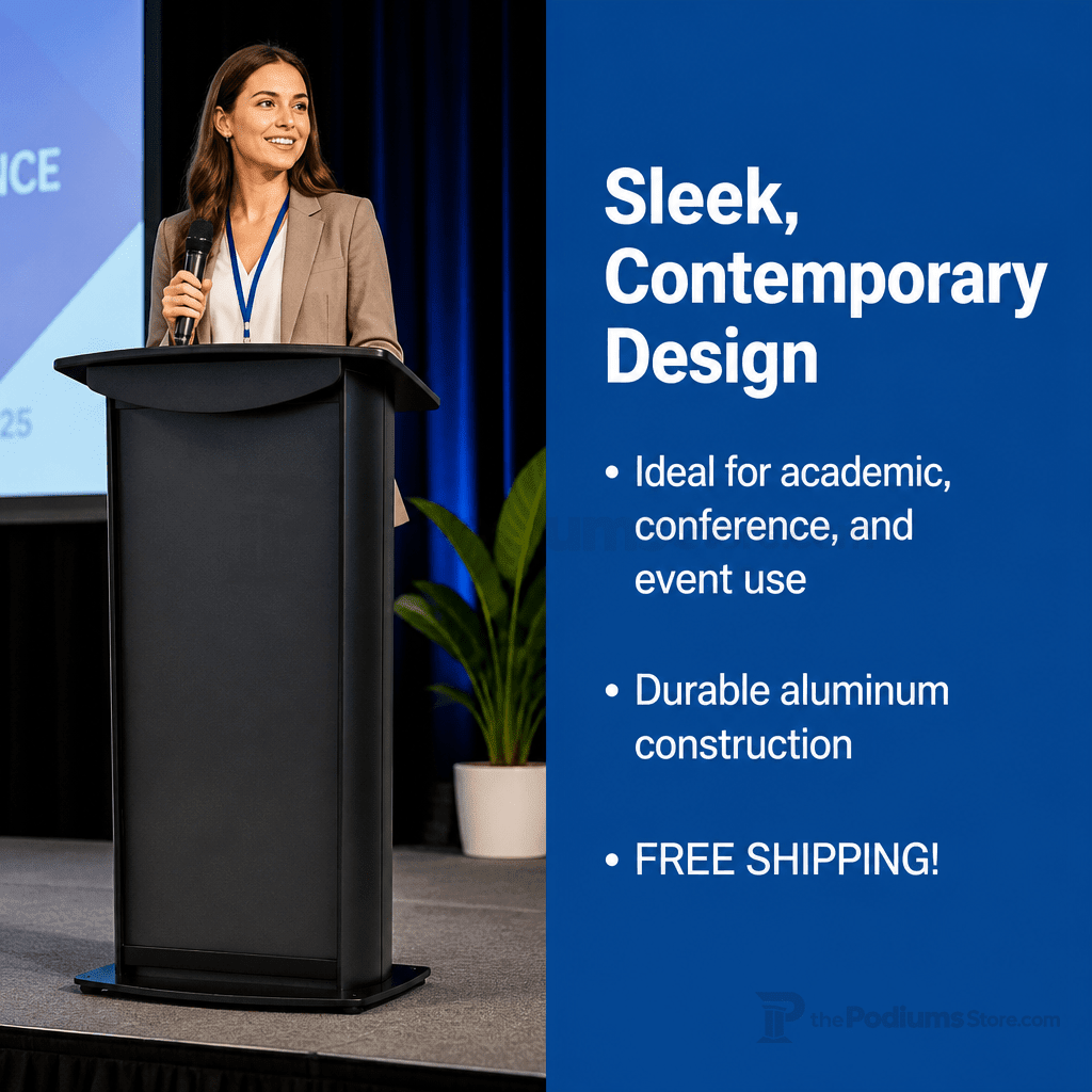 Deluxe Aluminum Lectern — Contemporary (PS-H2) Aluminum Lectern 1ALH2D No Logo No Goose-Neck Microphone Holder No Protective Cover - thePodiumsStore