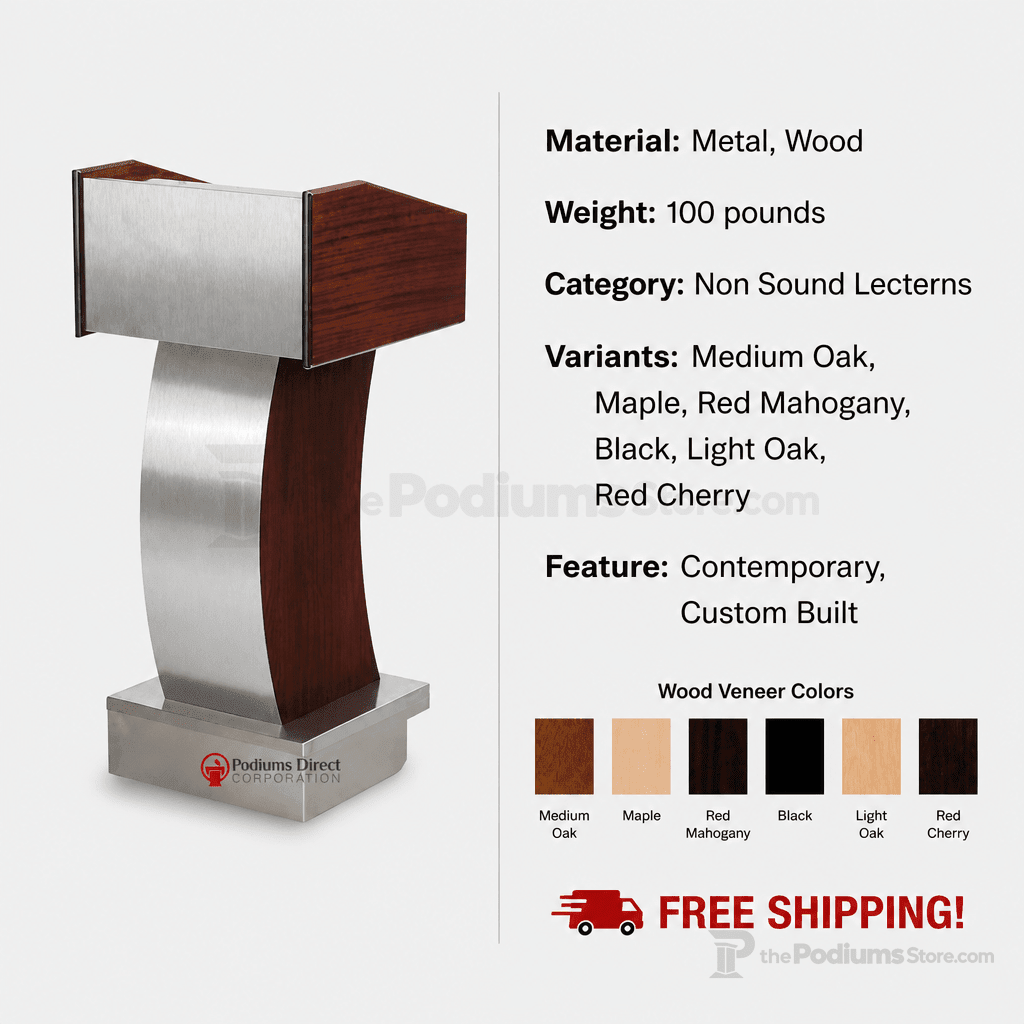Deluxe Wood & Metal Lectern (PS-5891) Non-Sound Lectern 5891 Medium Oak - thePodiumsStore