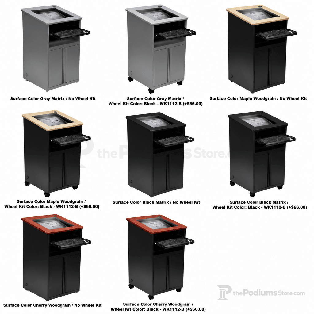 Down-View Computer Lectern with LCD Display (PS-DVP2627-BB) LCD Display Lectern DVP2627-BB Surface Color Gray Matrix Frame Color Black River No Wheel Kit - thePodiumsStore